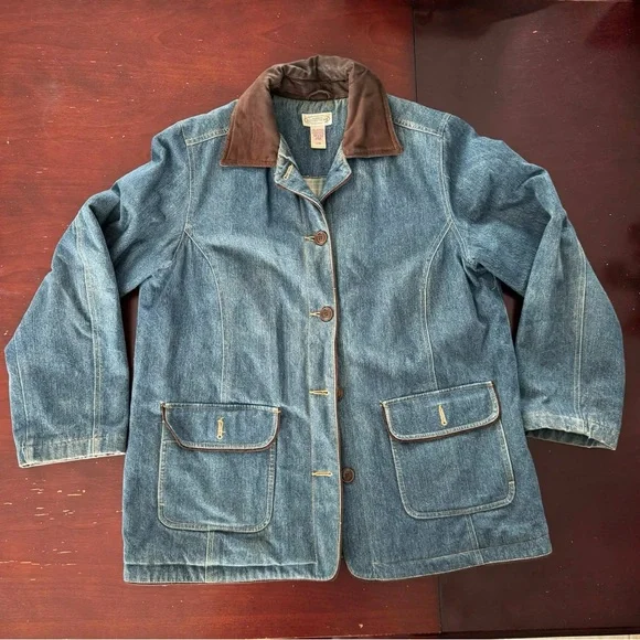 Northern Reflections Denim Barn Jacket Corduroy Brown Collar Southwestern Boho - Picture 2 of 4